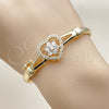 Oro Laminado Individual Bangle, Gold Filled Style Heart and Flower Design, with White Cubic Zirconia, Polished, Golden Finish, 07.237.0015.04 (Thickness, Size 4 (2.25 Diameter))