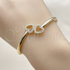 Oro Laminado Individual Bangle, Gold Filled Style Heart Design, with White Micro Pave, Polished, Golden Finish, 07.237.0016.04 (Thickness, Size 4 (2.25 Diameter))