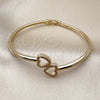 Oro Laminado Individual Bangle, Gold Filled Style Heart Design, with White Micro Pave, Polished, Golden Finish, 07.237.0016.04 (Thickness, Size 4 (2.25 Diameter))