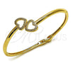 Oro Laminado Individual Bangle, Gold Filled Style Heart Design, with White Micro Pave, Polished, Golden Finish, 07.237.0016.04 (Thickness, Size 4 (2.25 Diameter))