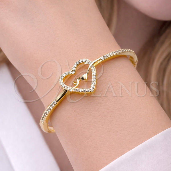 Gold Filled Jewelry — Individual Bangle Heart Design with White Cubic Zirconia — alternate product view — SKU 164098 | Oro Laminado joyería — Individual Bangle corazón diseño with blanco Cubic Zirconia — SKU 164098