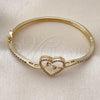 Oro Laminado Individual Bangle, Gold Filled Style Heart Design, with White Cubic Zirconia, Polished, Golden Finish, 07.237.0017.04 (Thickness, Size 4 (2.25 Diameter))