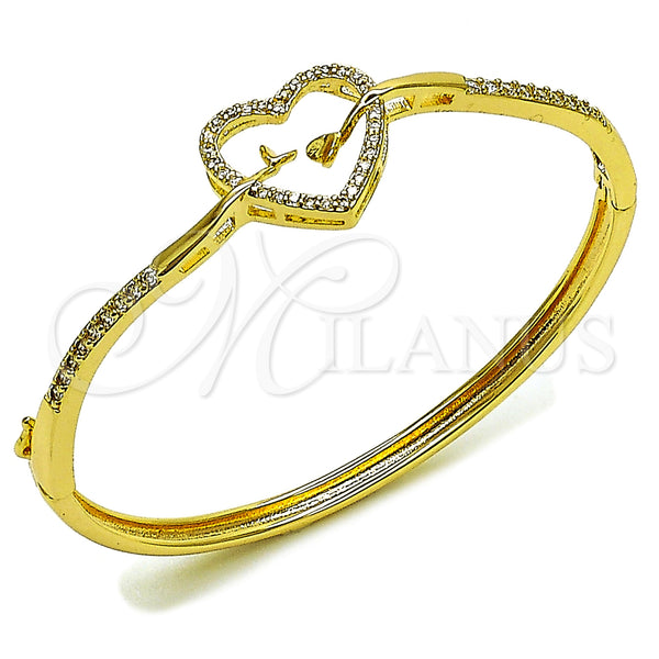 Oro Laminado Individual Bangle, Gold Filled Style Heart Design, with White Cubic Zirconia, Polished, Golden Finish, 07.237.0017.04 (Thickness, Size 4 (2.25 Diameter))