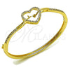 Oro Laminado Individual Bangle, Gold Filled Style Heart Design, with White Cubic Zirconia, Polished, Golden Finish, 07.237.0017.04 (Thickness, Size 4 (2.25 Diameter))