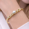 Oro Laminado Individual Bangle, Gold Filled Style Infinite and Ball Design, with White Cubic Zirconia and Ivory Pearl, Polished, Golden Finish, 07.237.0018.05 (Thickness, Size 5 (2.50 Diameter))