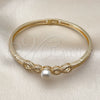 Oro Laminado Individual Bangle, Gold Filled Style Infinite and Ball Design, with White Cubic Zirconia and Ivory Pearl, Polished, Golden Finish, 07.237.0018.05 (Thickness, Size 5 (2.50 Diameter))