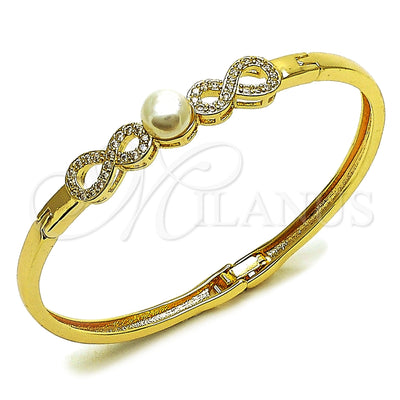 Oro Laminado Individual Bangle, Gold Filled Style Infinite and Ball Design, with White Cubic Zirconia and Ivory for wholesale, main product view