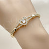 Oro Laminado Individual Bangle, Gold Filled Style Heart Design, with White Cubic Zirconia, Polished, Golden Finish, 07.237.0019.04 (13 MM Thickness, Size 4 (2.25 Diameter))