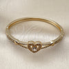 Oro Laminado Individual Bangle, Gold Filled Style Heart Design, with White Cubic Zirconia, Polished, Golden Finish, 07.237.0019.04 (13 MM Thickness, Size 4 (2.25 Diameter))