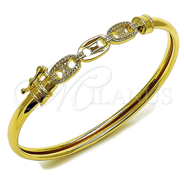 Oro Laminado Individual Bangle, Gold Filled Style Puff Mariner Design, with White Micro Pave, Polished, Golden Finish, 07.237.0023.05 (Thickness, Size 5 (2.50 Diameter))