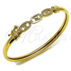 Oro Laminado Individual Bangle, Gold Filled Style Puff Mariner Design, with White Micro Pave, Polished, Golden Finish, 07.237.0023.05 (Thickness, Size 5 (2.50 Diameter))