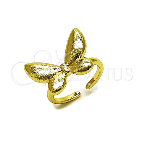 Oro Laminado Elegant Ring, Gold Filled Style Butterfly Design, Brushed Finish, Golden Finish, 01.213.0072 (One size fits all)
