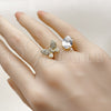 Oro Laminado Multi Stone Ring, Gold Filled Style Butterfly Design, with White Cubic Zirconia and White Micro Pave, Polished, Golden Finish, 01.213.0079 (One size fits all)
