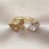 Oro Laminado Multi Stone Ring, Gold Filled Style Butterfly Design, with White Cubic Zirconia and White Micro Pave, Polished, Golden Finish, 01.213.0079 (One size fits all)