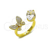Oro Laminado Multi Stone Ring, Gold Filled Style Butterfly Design, with White Cubic Zirconia and White Micro Pave, Polished, Golden Finish, 01.213.0079 (One size fits all)