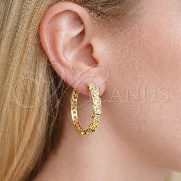 Gold Filled Hoop Earrings — Huggie Hoop with White Micro Pave Polished 02. — alternate product view — SKU 164117 | Oro Laminado aretes de aro — Huggie Hoop with blanco Micro Pave pulido 02. — SKU 164117