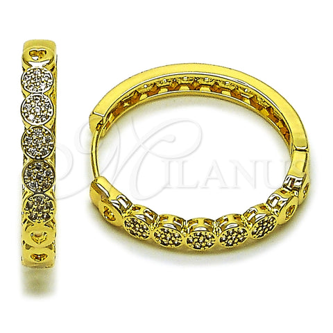 Oro Laminado Huggie Hoop, Gold Filled Style with White Micro Pave, Polished, Golden Finish, 02.237.0065.35