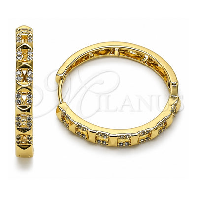 Oro Laminado Huggie Hoop, Gold Filled Style with White Micro Pave, Polished, Golden Finish, 02.237.0067.35
