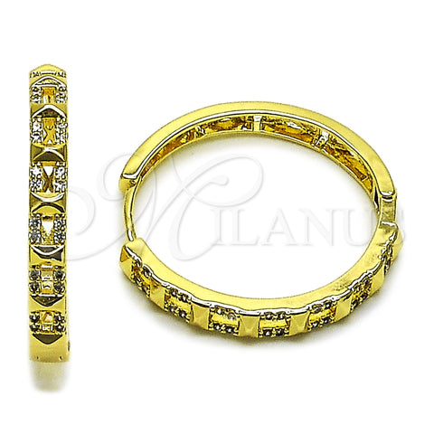 Oro Laminado Huggie Hoop, Gold Filled Style with White Micro Pave, Polished, Golden Finish, 02.237.0067.35