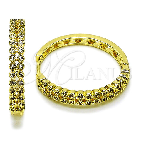Oro Laminado Huggie Hoop, Gold Filled Style with White Cubic Zirconia, Polished, Golden Finish, 02.237.0059.1.30