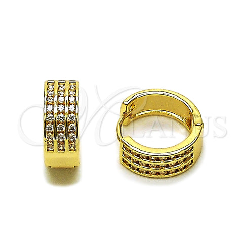 Oro Laminado Huggie Hoop, Gold Filled Style with White Cubic Zirconia, Polished, Golden Finish, 02.283.0417.16