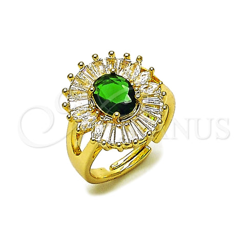 Oro Laminado Multi Stone Ring, Gold Filled Style Baguette and Cluster Design, with Green and White Cubic Zirconia, Polished, Golden Finish, 01.284.0110 (One size fits all)