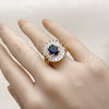 Oro Laminado Multi Stone Ring, Gold Filled Style Baguette and Cluster Design, with Sapphire Blue and White Cubic Zirconia, Polished, Golden Finish, 01.284.0110.1 (One size fits all)