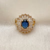 Oro Laminado Multi Stone Ring, Gold Filled Style Baguette and Cluster Design, with Sapphire Blue and White Cubic Zirconia, Polished, Golden Finish, 01.284.0110.1 (One size fits all)