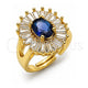 Oro Laminado Multi Stone Ring, Gold Filled Style Baguette and Cluster Design, with Sapphire Blue and White Cubic Zirconia, Polished, Golden Finish, 01.284.0110.1 (One size fits all)