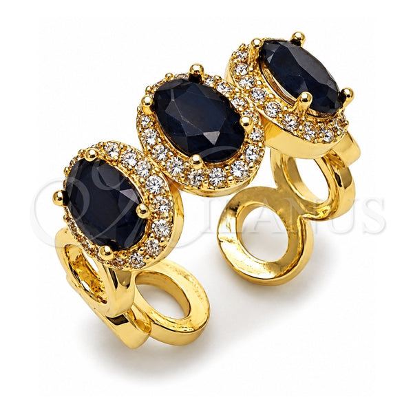 Oro Laminado Multi Stone Ring, Gold Filled Style Cluster Design, with Black Cubic Zirconia and White Micro Pave, Polished, Golden Finish, 01.284.0089.4 (One size fits all)