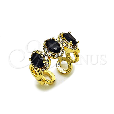 Oro Laminado Multi Stone Ring, Gold Filled Style Cluster Design, with Black Cubic Zirconia and White Micro Pave, Polished, Golden Finish, 01.284.0089.4 (One size fits all)