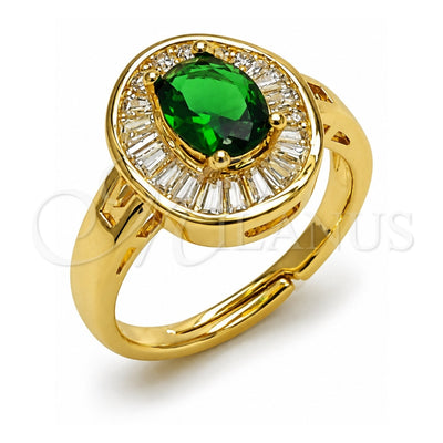 Oro Laminado Multi Stone Ring, Gold Filled Style Cluster and Baguette Design, with Green and White Cubic Zirconia, Polished, Golden Finish, 01.284.0111 (One size fits all)