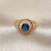 Oro Laminado Multi Stone Ring, Gold Filled Style Baguette and Cluster Design, with Sapphire Blue and White Cubic Zirconia, Polished, Golden Finish, 01.284.0111.1 (One size fits all)