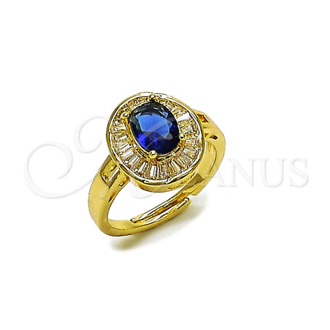 Oro Laminado Multi Stone Ring, Gold Filled Style Baguette and Cluster Design, with Sapphire Blue and White Cubic Zirconia, Polished, Golden Finish, 01.284.0111.1 (One size fits all)