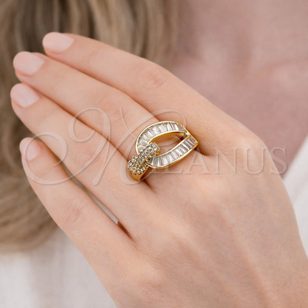 Gold Filled Ring — Multi Stone Ring Belt Buckle and Baguette Design — alternate product view — SKU 164131 | Oro Laminado anillo — Multi Stone Ring Belt Buckle and Baguette diseño — SKU 164131