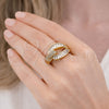 Oro Laminado Multi Stone Ring, Gold Filled Style Belt Buckle and Baguette Design, with White Cubic Zirconia and White Micro Pave, Polished, Golden Finish, 01.283.0066 (One size fits all)