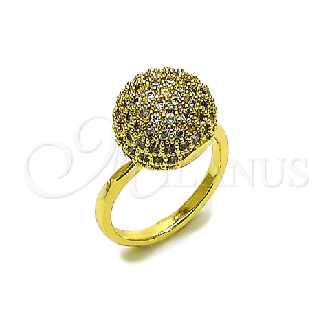 Oro Laminado Multi Stone Ring, Gold Filled Style Ball Design, with White Cubic Zirconia, Polished, Golden Finish, 01.266.0075 (One size fits all)