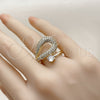 Oro Laminado Multi Stone Ring, Gold Filled Style Teardrop Design, with White Cubic Zirconia, Polished, Golden Finish, 01.266.0076 (One size fits all)