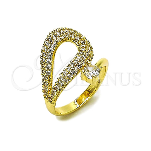Oro Laminado Multi Stone Ring, Gold Filled Style Teardrop Design, with White Cubic Zirconia, Polished, Golden Finish, 01.266.0076 (One size fits all)