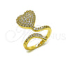 Oro Laminado Multi Stone Ring, Gold Filled Style Heart Design, with White Cubic Zirconia, Polished, Golden Finish, 01.266.0077 (One size fits all)