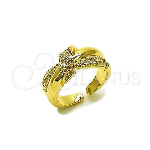 Oro Laminado Multi Stone Ring, Gold Filled Style Love Knot Design, with White Micro Pave, Polished, Golden Finish, 01.266.0080 (One size fits all)