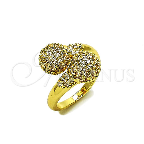 Oro Laminado Multi Stone Ring, Gold Filled Style Ball Design, with White Cubic Zirconia, Polished, Golden Finish, 01.266.0082 (One size fits all)