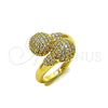Oro Laminado Multi Stone Ring, Gold Filled Style Ball Design, with White Cubic Zirconia, Polished, Golden Finish, 01.266.0082 (One size fits all)