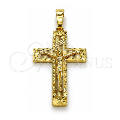 Oro Laminado Religious Pendant, Gold Filled Style Crucifix Design, Diamond Cutting Finish, Golden Finish, 05.213.0196