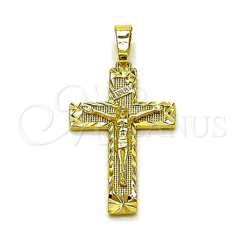 Oro Laminado Religious Pendant, Gold Filled Style Crucifix Design, Diamond Cutting Finish, Golden Finish, 05.213.0196