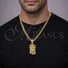Oro Laminado Religious Pendant, Gold Filled Style Jesus Design, with White Micro Pave, Polished, Golden Finish, 05.213.0198