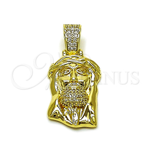 Oro Laminado Religious Pendant, Gold Filled Style Jesus Design, with White Micro Pave, Polished, Golden Finish, 05.213.0198