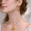 Oro Laminado Earring and Pendant Adult Set, Gold Filled Style Flower Design, Polished, Golden Finish, 10.213.0035