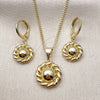 Oro Laminado Earring and Pendant Adult Set, Gold Filled Style Flower Design, Polished, Golden Finish, 10.213.0035