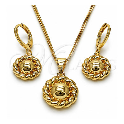 Oro Laminado Earring and Pendant Adult Set, Gold Filled Style Flower Design, Polished, Golden Finish, 10.213.0035